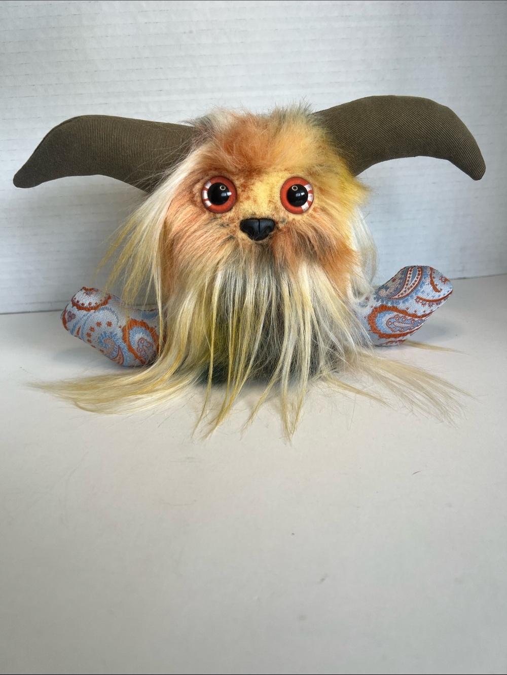 OOAK Weighted Monster Plush Art Doll Faux Fur Horns Cute Critter Whimsigoth